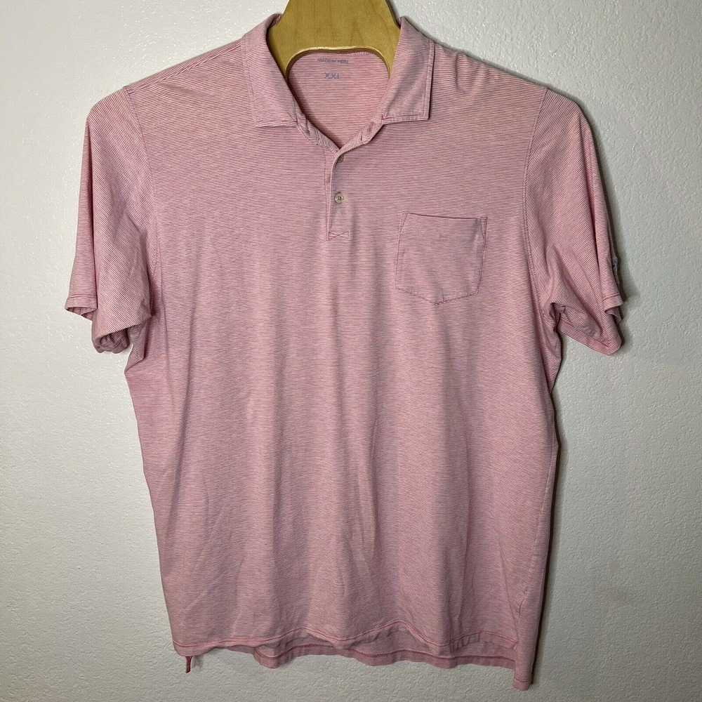 B. Draddy Men's XXL 2XL‎ Pink White Striped Short Sleeve Golf Polo Shirt